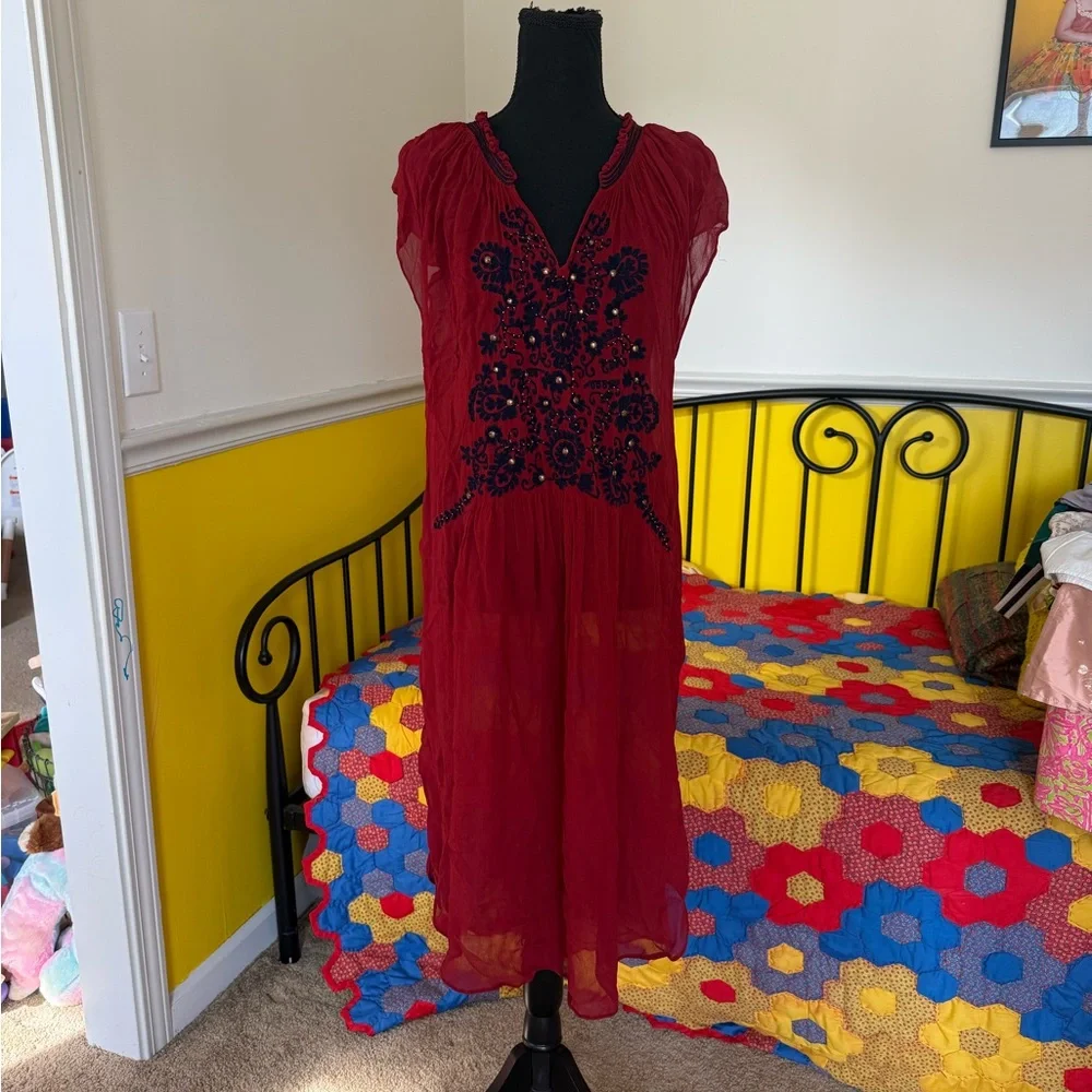 Free People Sheer Hungarian Style Peasant Smocked Dress - Picture 2 of 5